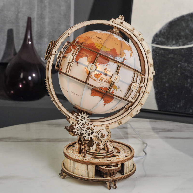 若客若态地球仪发光拼图夜灯玩具3d立体木质拼装模型diy手工礼物 - 图3