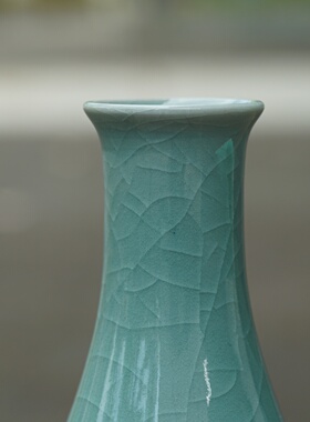 柴烧 仿宋胆瓶 纯手制 南窑笔记 龙泉青瓷花器 花道 花瓶