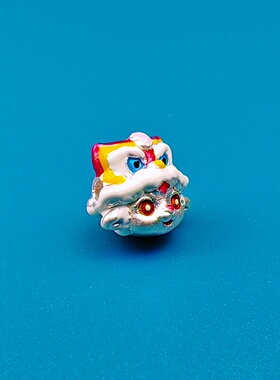 足银999滴胶彩釉醒狮小羊通孔串珠纯银3D横穿隔珠DIY手绳银饰配饰