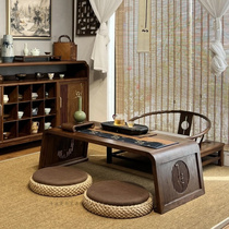 New Chinese Meditation Black Walnuts Tea Table Ground Floor Terrace Table Tatami Floating Window Tableclotch Table Terrace Pit Tea Table Chairs Combined Furniture