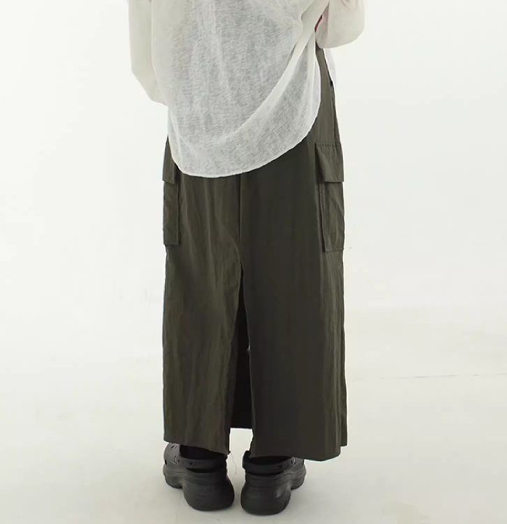 韩国代购23S/S paper cargo H line long skirt 尼龙工装长裙