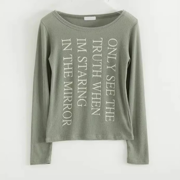 Large round neck Korean long-sleeved knitted sweater letters