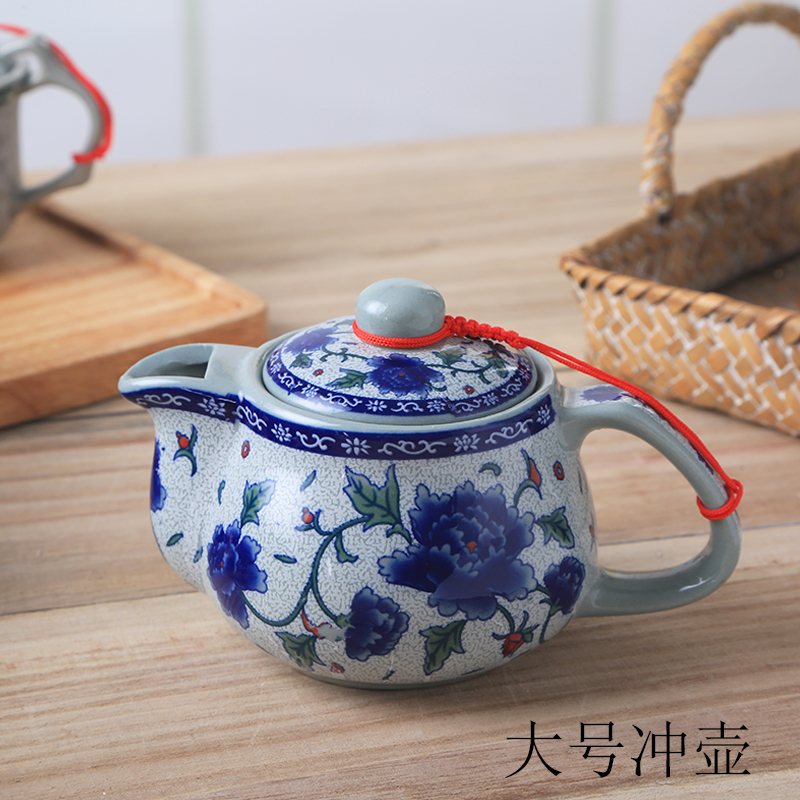 陶瓷茶壶单壶 中号青花复古风泡茶器功夫茶具酒店侧把壶滤网包邮