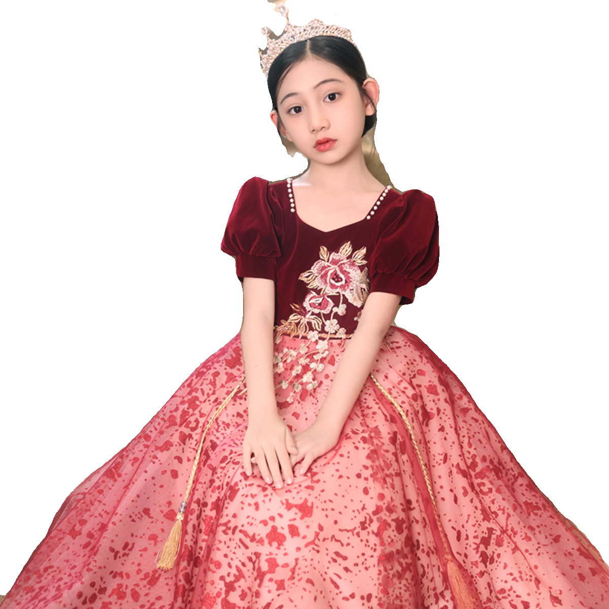 圣诞节儿童服装晚礼服红色婚纱花童洋气公主裙生日宴会女孩主持人,淘宝优惠券,粉丝福利购,淘宝优惠卷