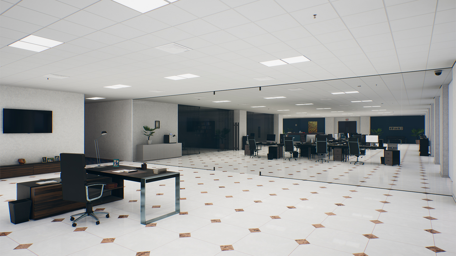 UE4虚幻5 QA Office and Security Room模块化现代办公室场景-图1