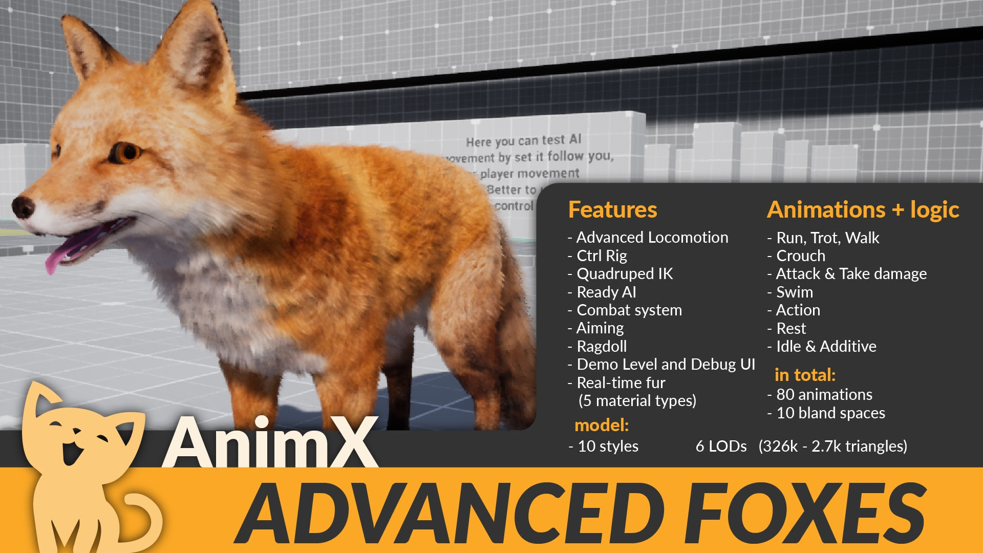 UE4虚幻5 AnimX Advanced Foxes 写实狐狸动物角色模型带动画 - 图0