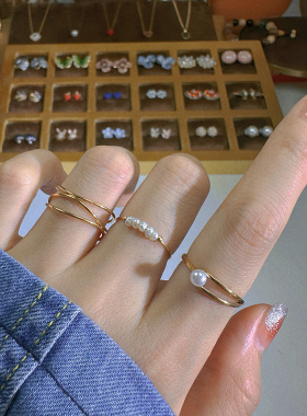 简约小众钛钢珍珠戒指女甜美精致