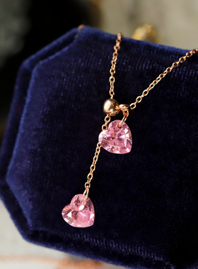 玫瑰金细链闪钻爱心项链女可调节