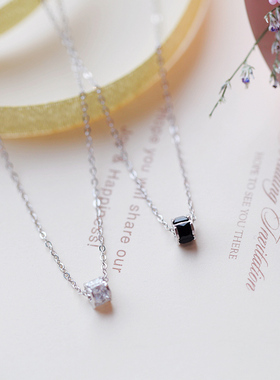 纯银黑色圆柱小吊坠锁骨链项链女