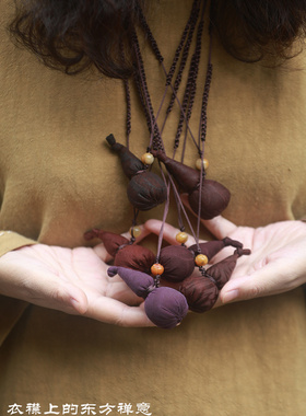 香云纱葫芦形吊坠手作项链