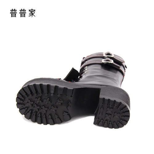 普普家新品黑暗系Lolita靴高跟防滑底厚底朋克系带拉链高筒靴8533 - 图1