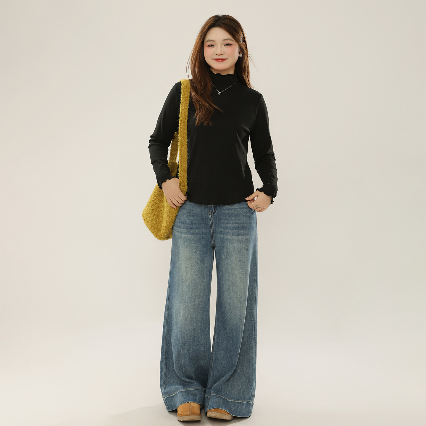 大码百分百女装微胖mm秋季百搭纯色波边立领T恤德绒打底衫,淘宝优惠券,粉丝福利购,淘宝优惠卷