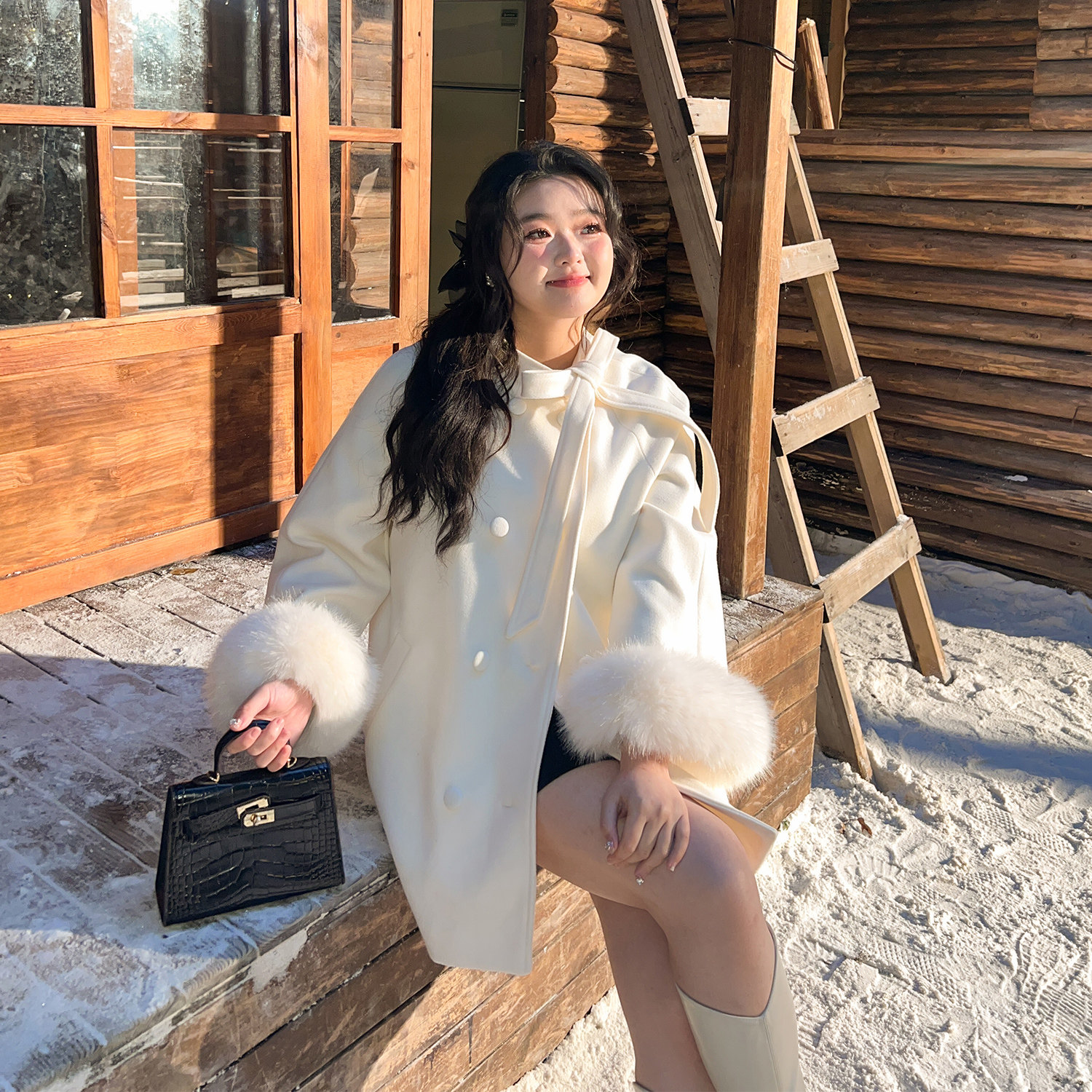 大码百分百微胖mm女装冬富家千金风毛呢大衣毛毛袖夹棉外套,淘宝优惠券,粉丝福利购,淘宝优惠卷