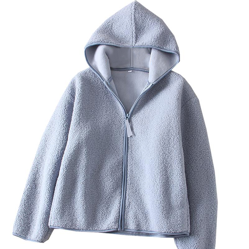 开衫女装2025春秋冬款保暖宽松羊羔毛摇粒绒连帽拉链长袖外套上衣 - 图3