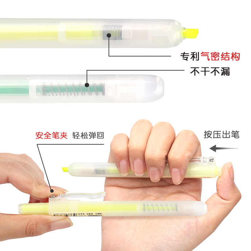 点石按动荧光色标记笔柔色ds805S 复古色套装6支马卡龙色荧光笔 - 图1