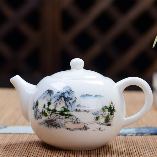 德化白瓷陶瓷功夫茶具茶壶小号单壶山水青花瓷泡茶壶LOGO订制促销 - 图2