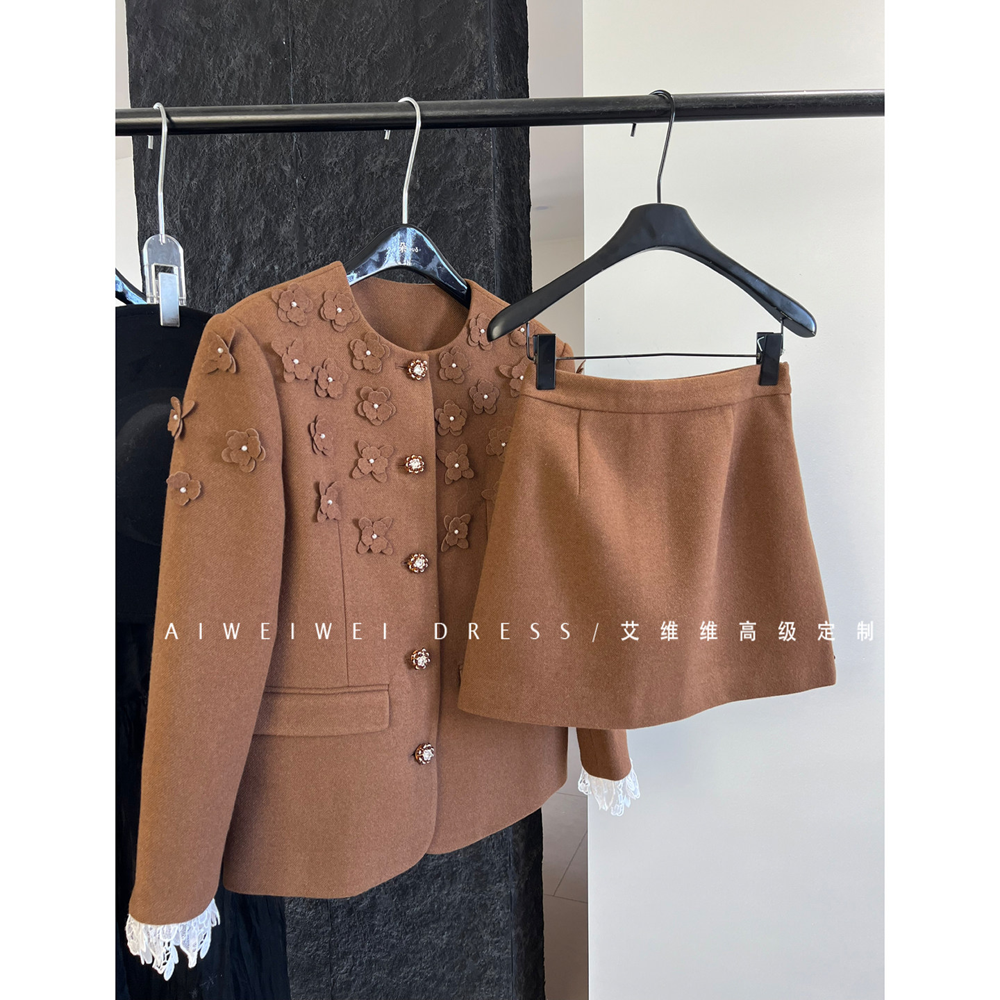 特价捡漏！【重工花朵羊毛套装】法式小香毛呢大衣外套+a字短裙女,淘宝优惠券,粉丝福利购,淘宝优惠卷