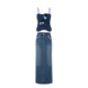 Sun Yaqiao Denim Art Summer ສິ້ນກະໂປງ A-Line Slit Denim Skirt ຍາວເຄິ່ງ
