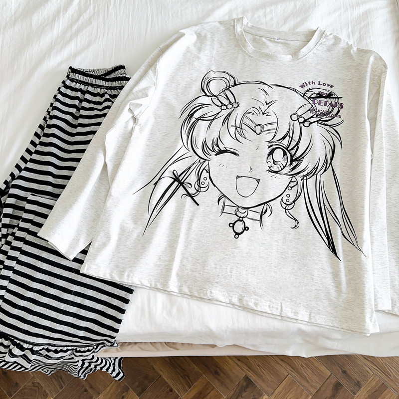 卡通睡衣女春秋季纯棉可爱长袖条纹长裤家居服圆领套装秋冬可外穿,淘宝优惠券,粉丝福利购,淘宝优惠卷