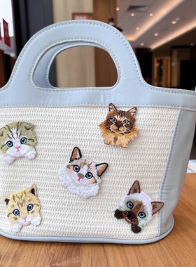 卡通布艺口袋猫咪刺绣胸针别针