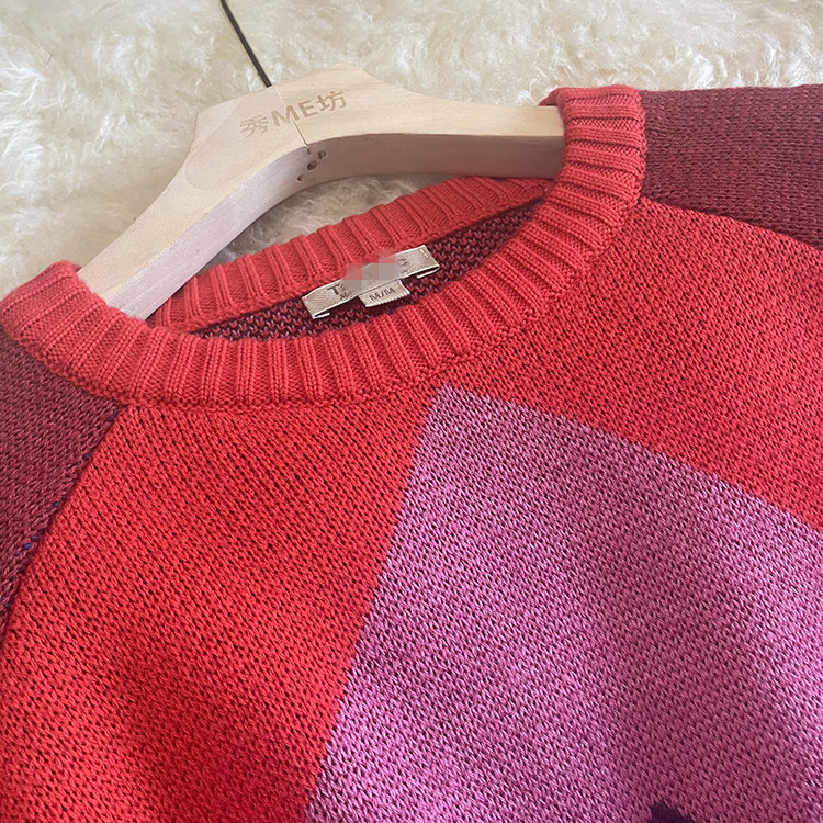 意大利2024秋冬红标羊毛衫女廓形宽松加厚拼色套头打底衫羊毛毛衣,淘宝优惠券,粉丝福利购,淘宝优惠卷
