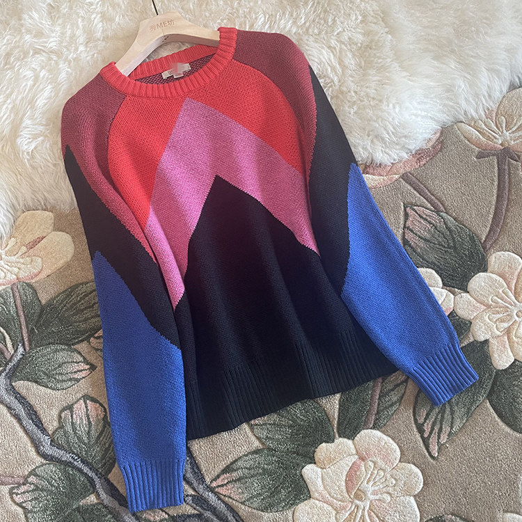 意大利2024秋冬红标羊毛衫女廓形宽松加厚拼色套头打底衫羊毛毛衣,淘宝优惠券,粉丝福利购,淘宝优惠卷