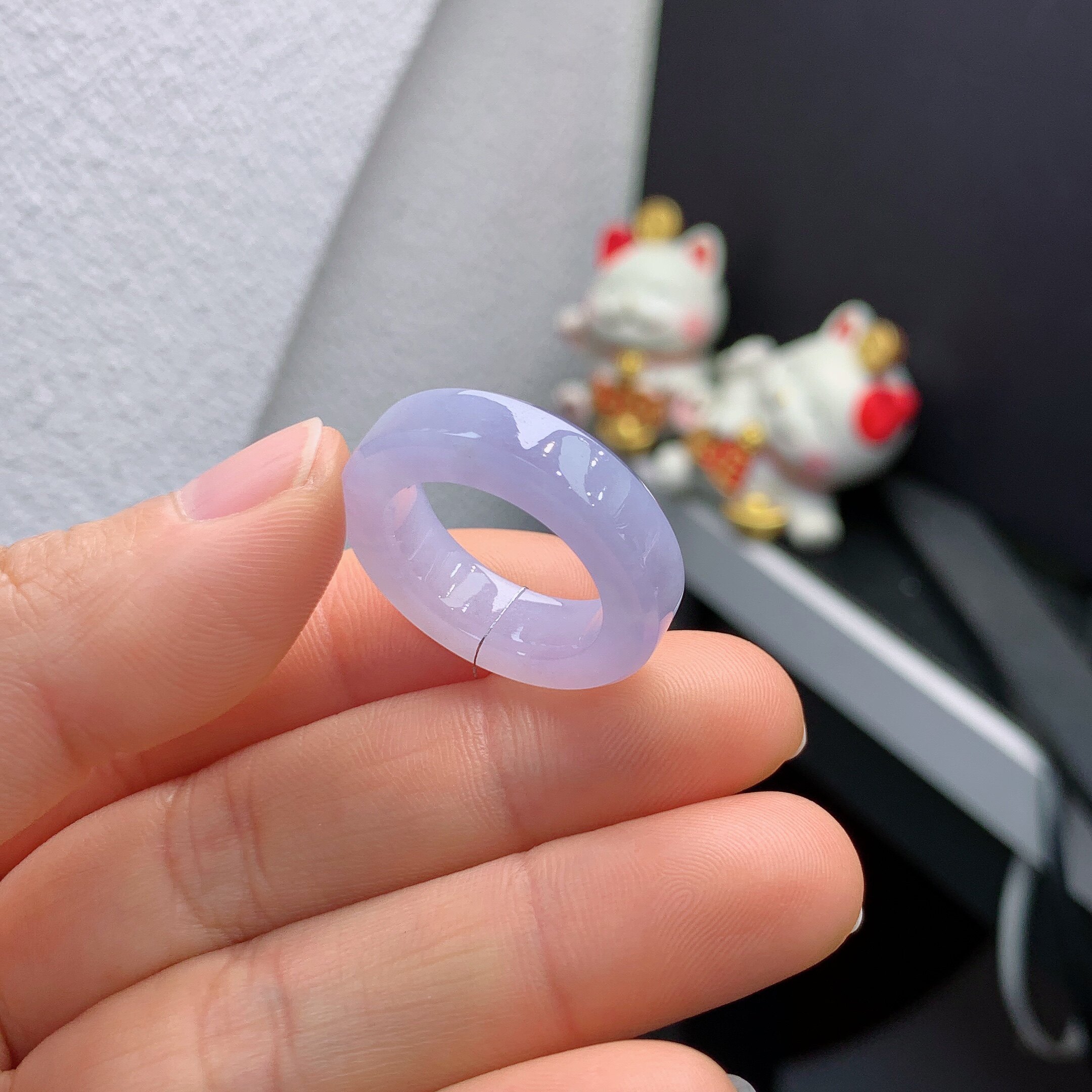 16 circle Burmese natural jade A goods ice species violet square ring ring A401#