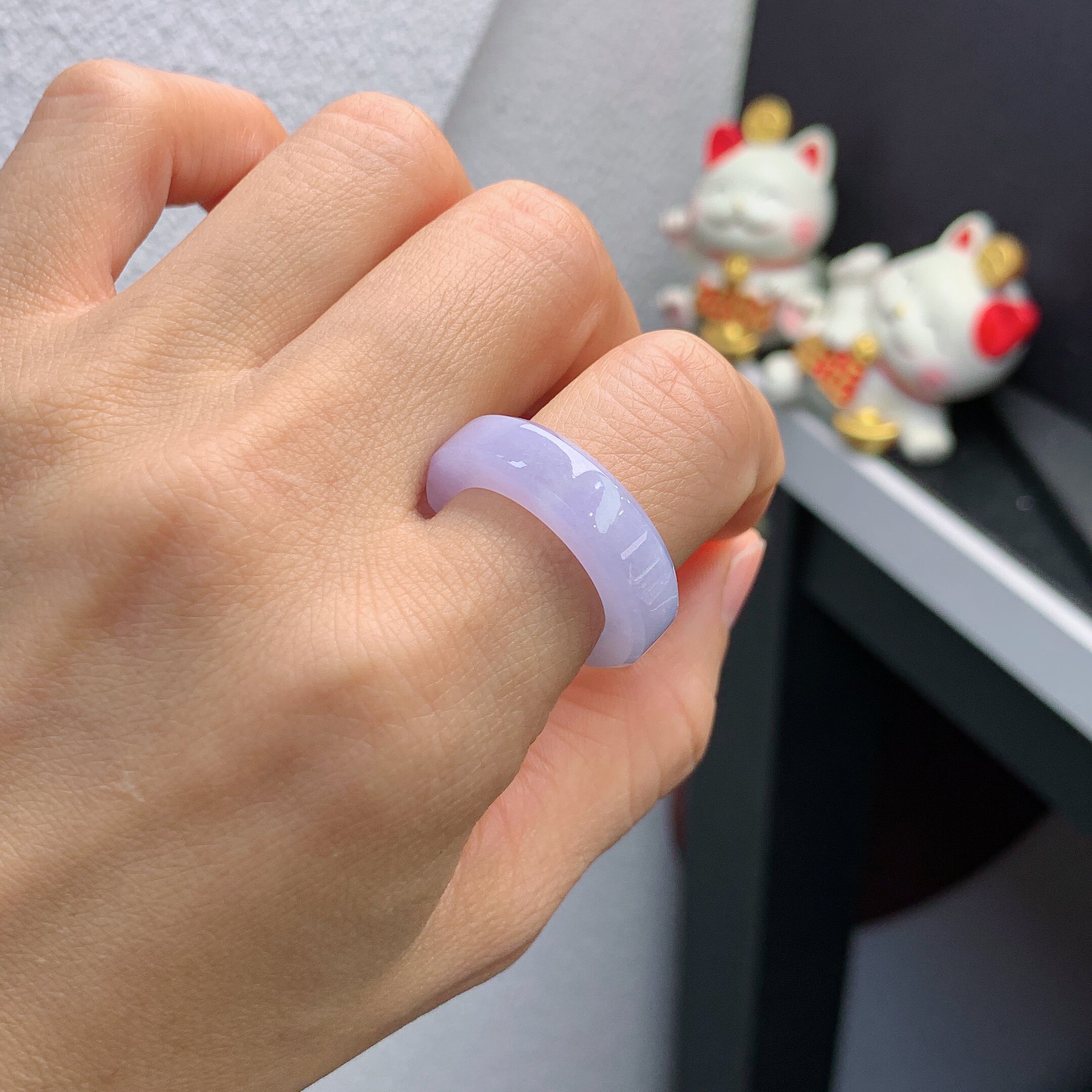 16 circle Burmese natural jade A goods ice species violet square ring ring A401#
