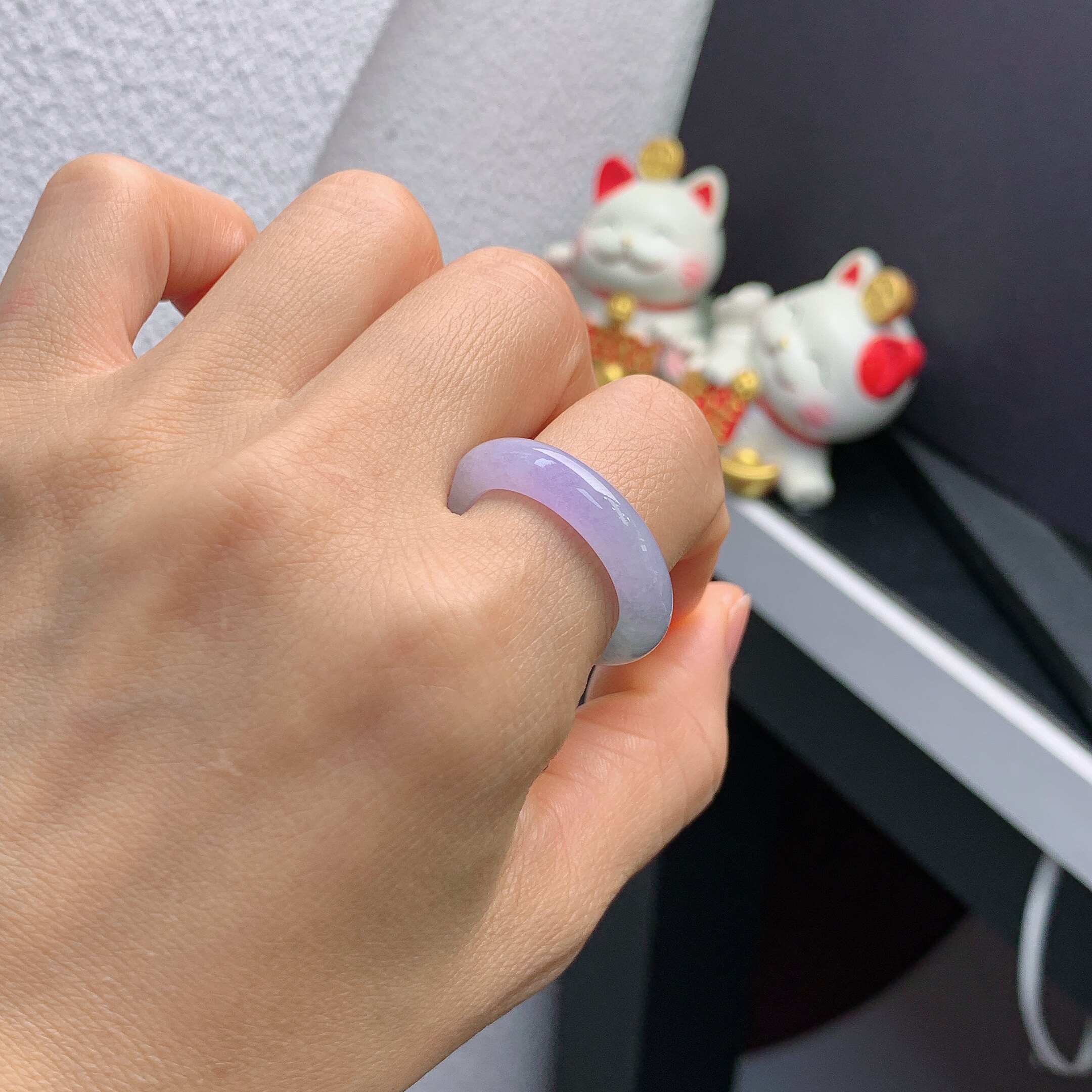 18 circle Burmese natural jade A grade icy violet semi-mountain water ring 213#