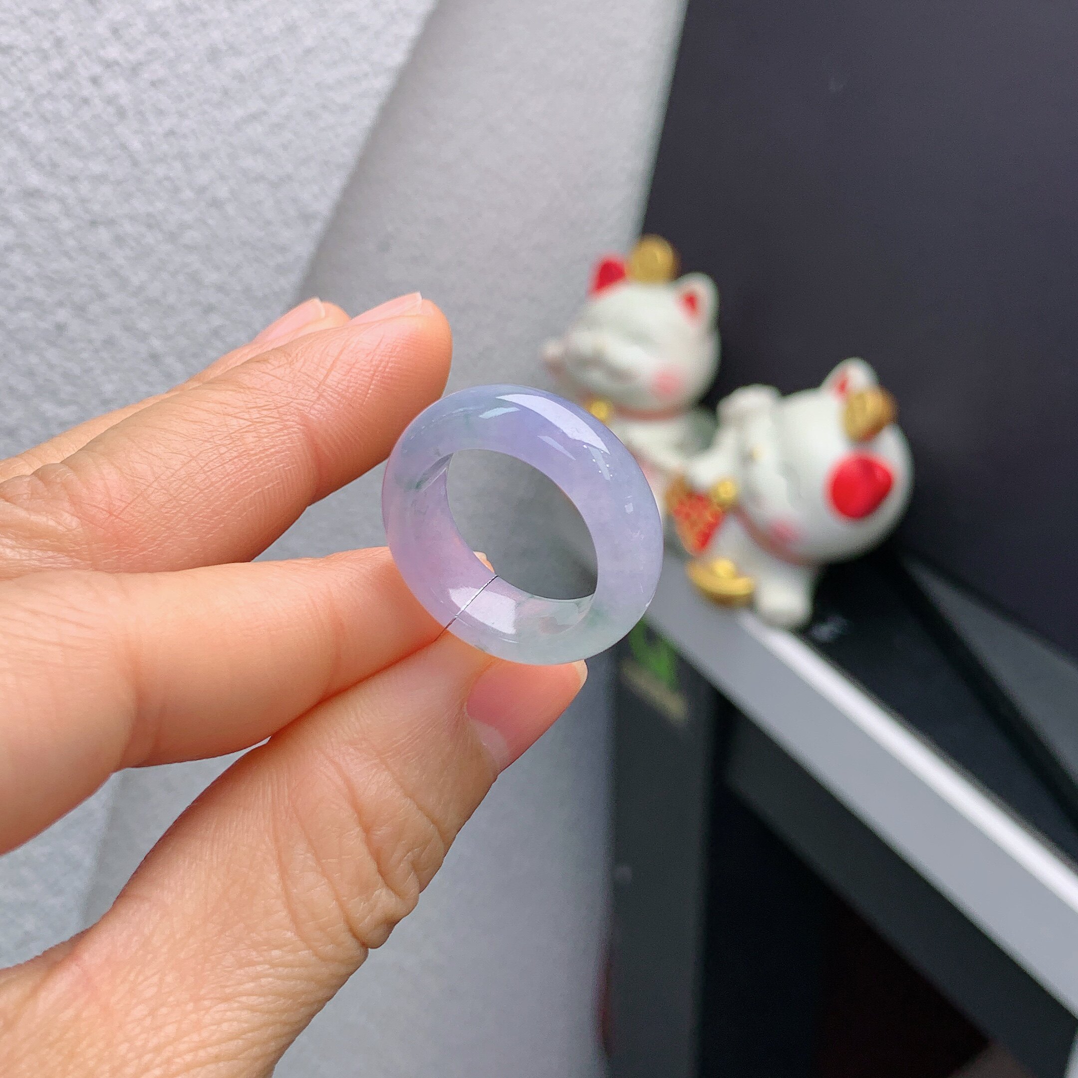 13-14 circle Burmese natural jade A goods ice violet floating flower ring A349#