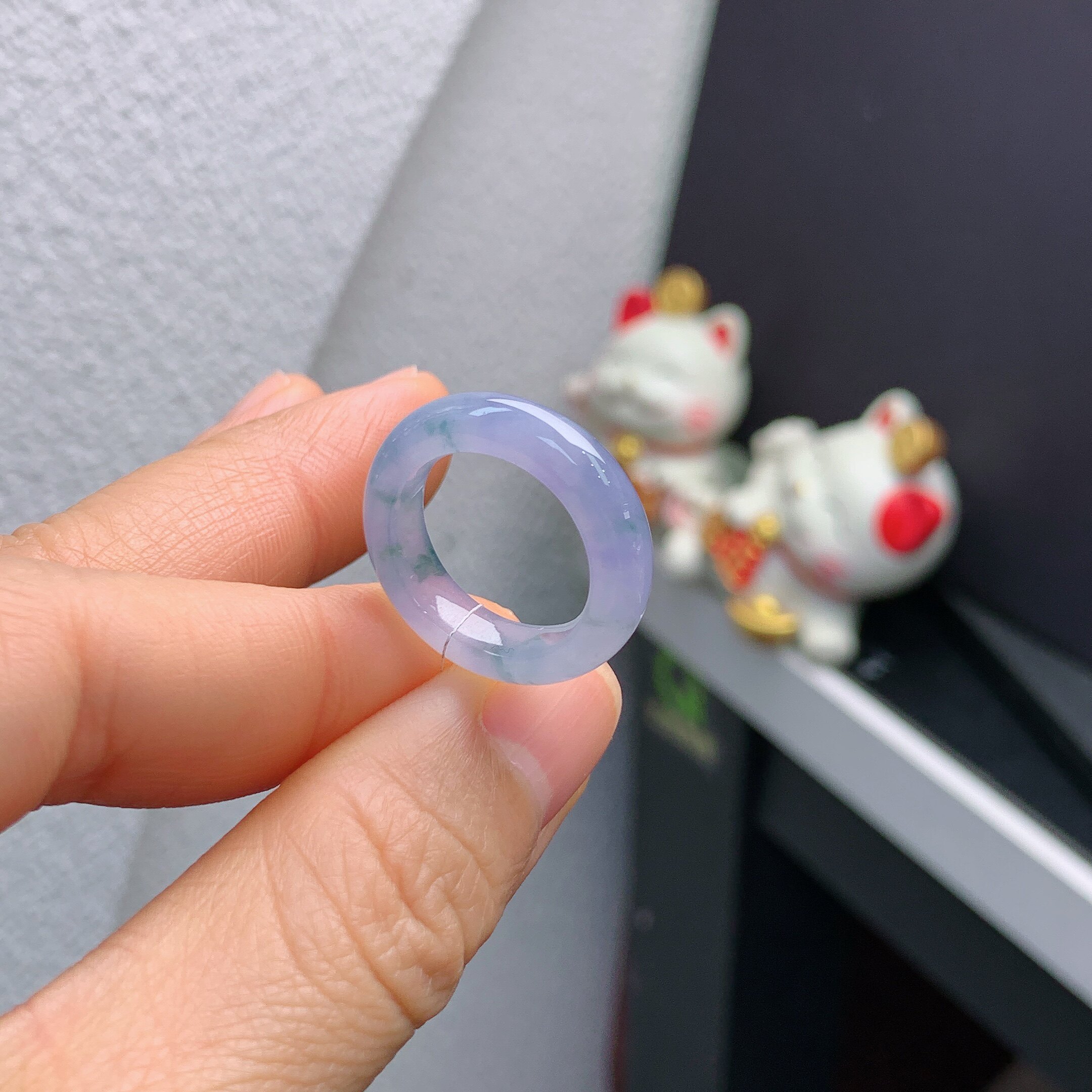 10 circle Myanmar natural jade A grade ice violet floating flower ring 305#