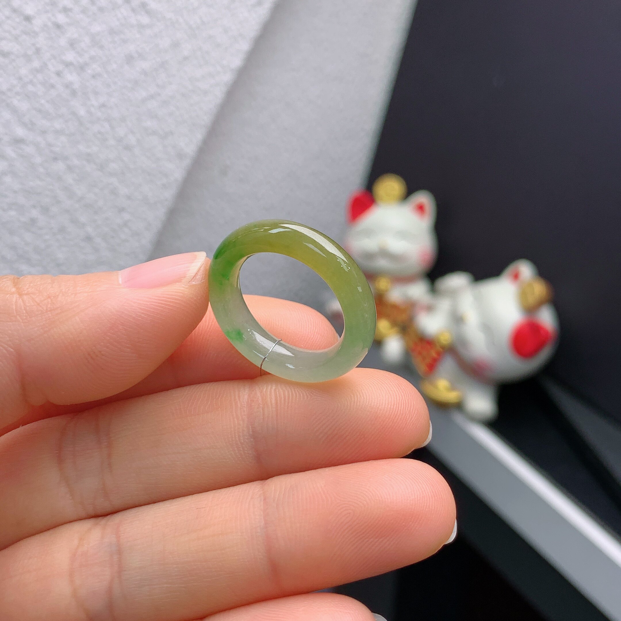 13 circle Burmese natural jade A goods ice yellow and green ring A861#