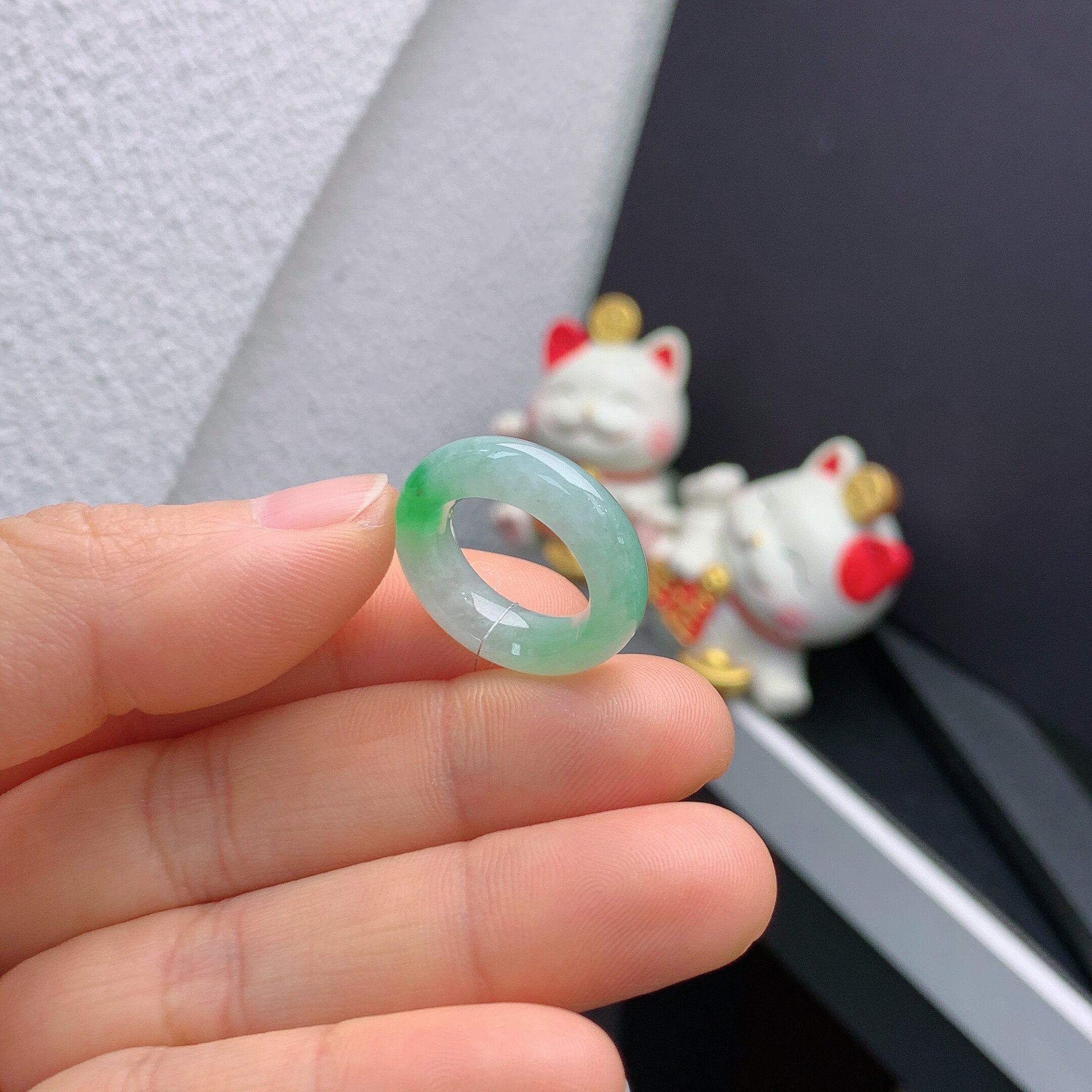 5-6 circle Burmese natural jade A goods ice floating green ring 200#