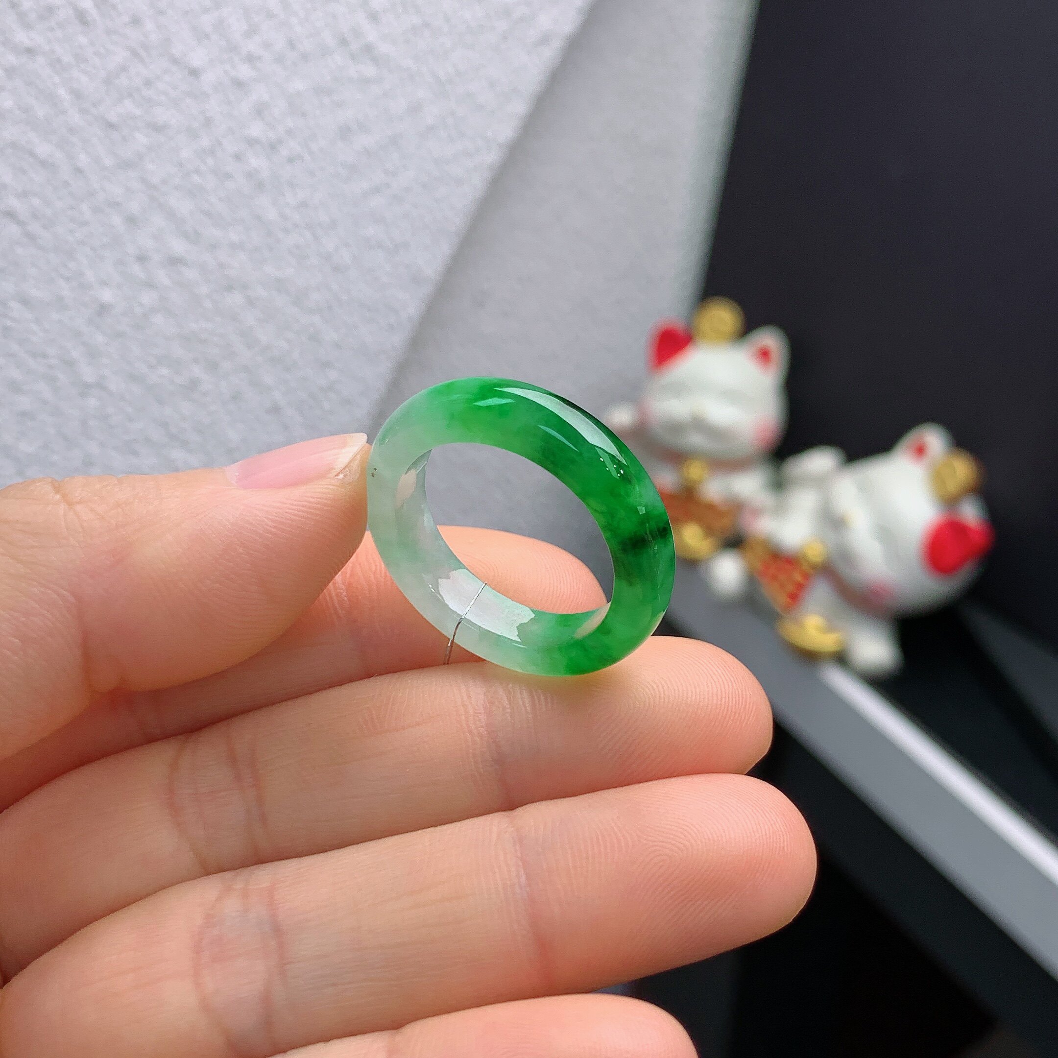 21-22 circle Burmese natural jade A-grade ice spicy green ring A1575#
