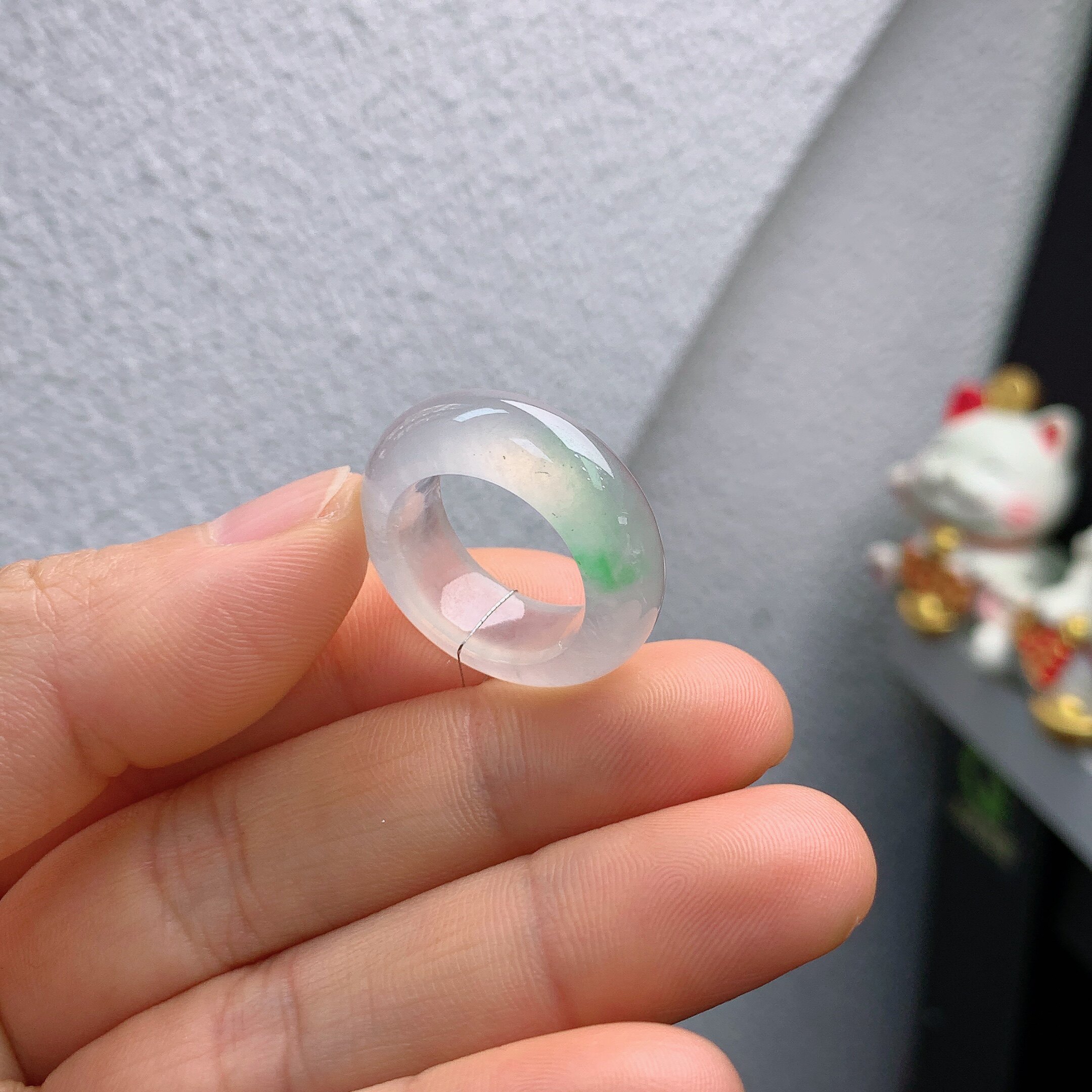 11-12 circle Myanmar natural jade A goods ice floating gold wire sun green ring HZG#