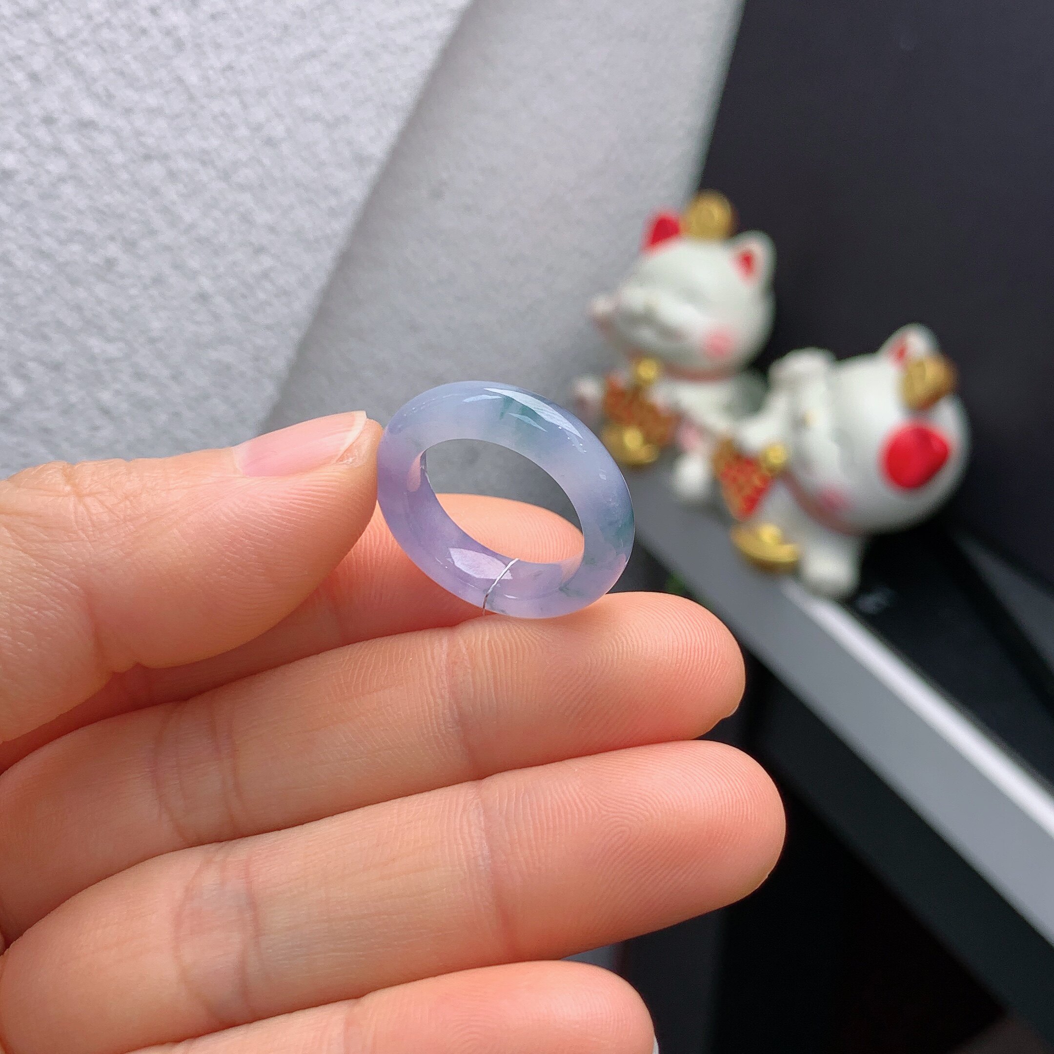 10 circle Myanmar natural jade A grade ice violet floating flower ring 305#