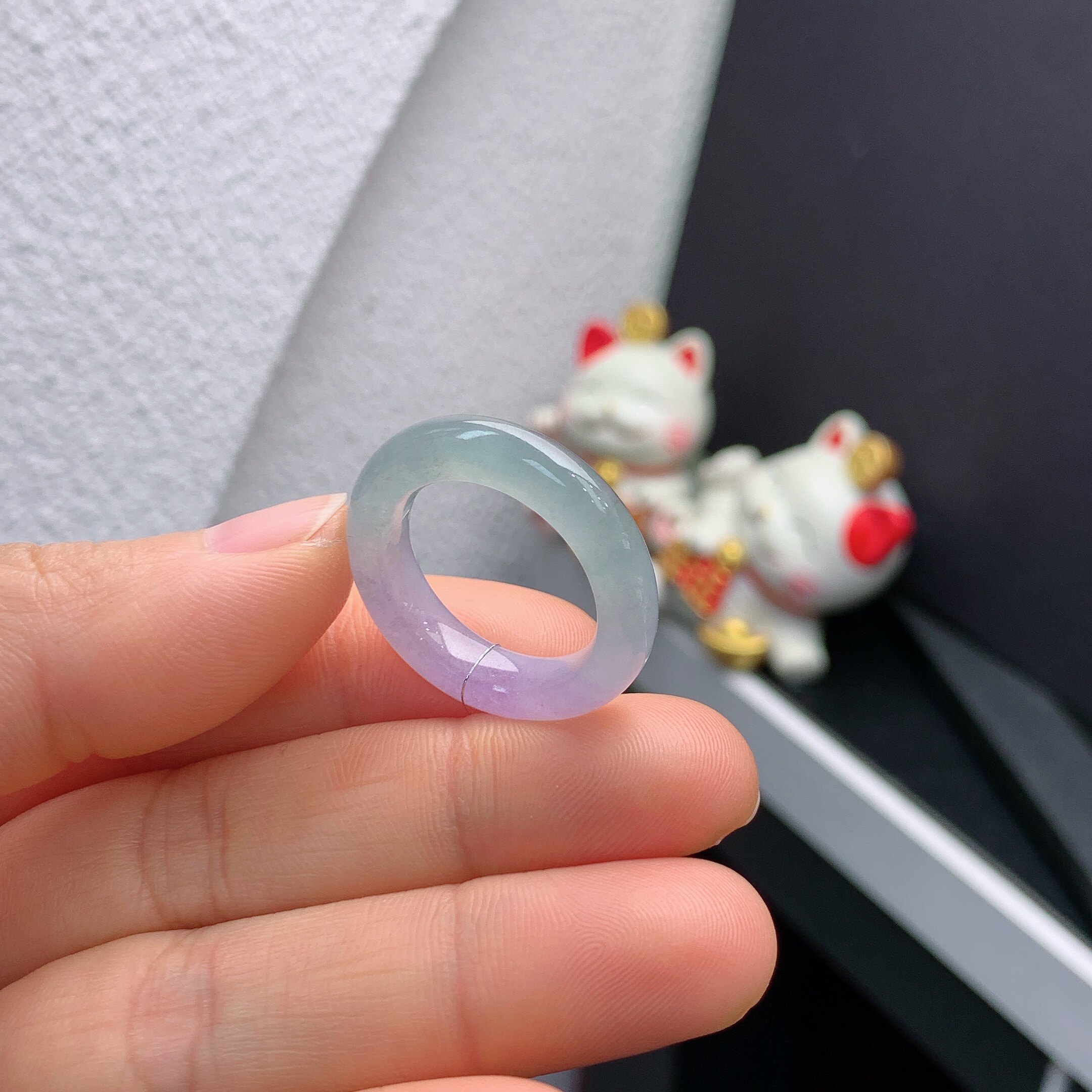 18 circle Burmese natural jade A grade icy violet semi-mountain water ring 213#