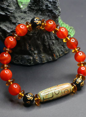 眷钰 天珠手链六字箴言红玛瑙手串玉髓工厂直播代发S1122562