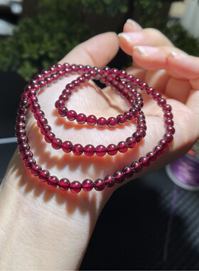8A天然酒红石榴石手链单圈多圈女红石榴手串手饰珠链链条时尚通勤