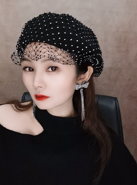 春夏天时尚水钻贝雷帽女士蓓蕾帽