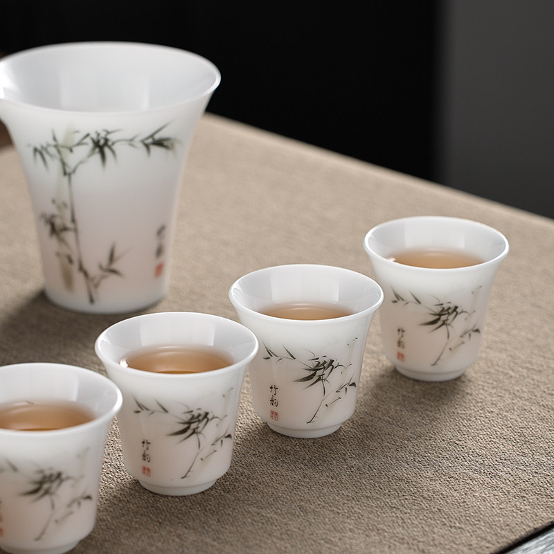 高档手绘冰种盖碗茶杯套装家用整套茶具羊脂玉瓷超薄泡茶器礼盒,淘宝优惠券,粉丝福利购,淘宝优惠卷