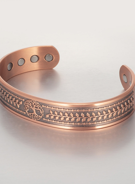 纯铜生命树磁性手镯，复古简约风格男女款，可调节时尚珠宝礼物