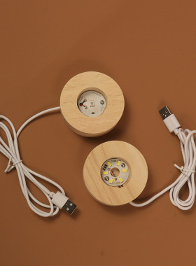 创意led实木发光圆形方形木底座USB插电充电触摸遥控水晶球球座