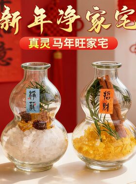 粗盐净化磁场葫芦瓶玻璃招财肉桂新年净宅瓶摆件厕所招才进宝葫芦