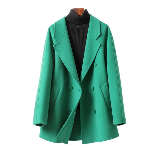 毛呢外套女中长款韩版宽松减龄双排扣秋冬新款双面羊毛大衣小个子 - 图3