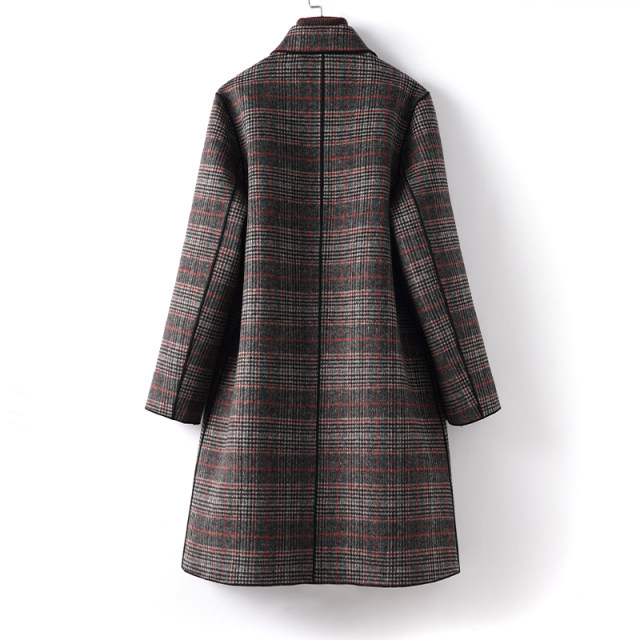Woolen jacket for women mid-length houndstooth style coat