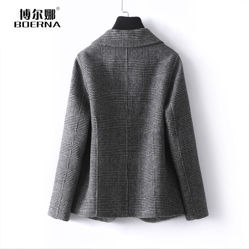 羊毛呢外套女短款一粒扣灰格修身西装式呢子秋冬新款双面羊毛大衣,淘宝优惠券,粉丝福利购,淘宝优惠卷