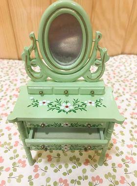袖珍家具绿色印花梳妆台娃娃屋