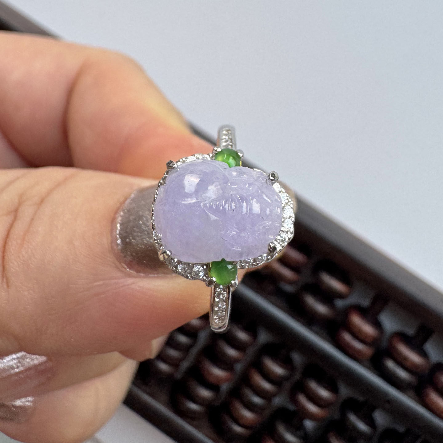 Ice Violet Jade Pixiu Ring S925 Silver Set
