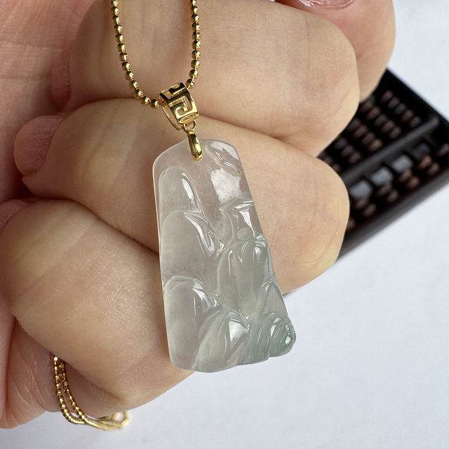Myanmar Laokeng glass jadeite landscape brand jade pendant